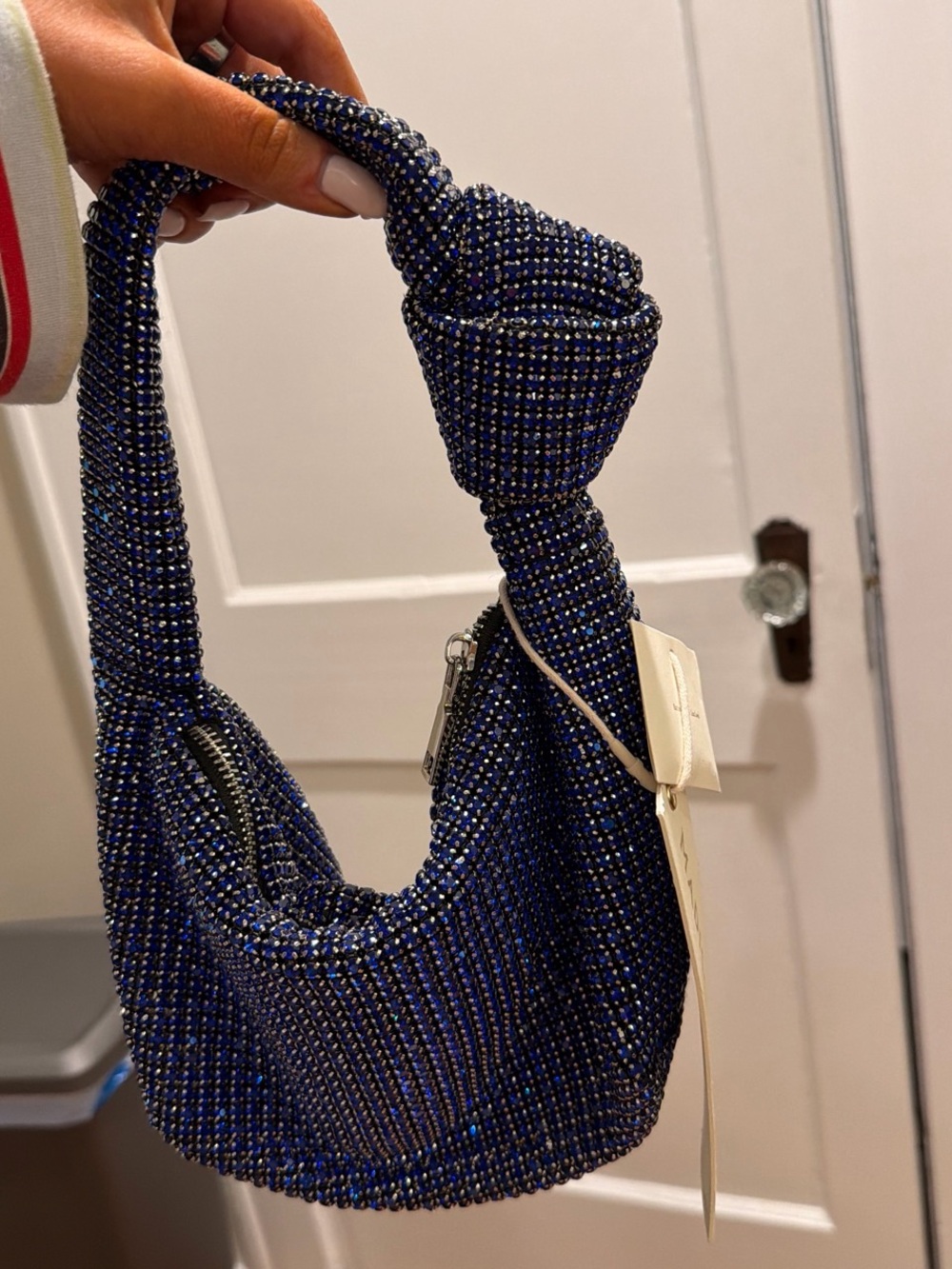 Madison West Midnight Blue Crystal Mini Knotted Hobo